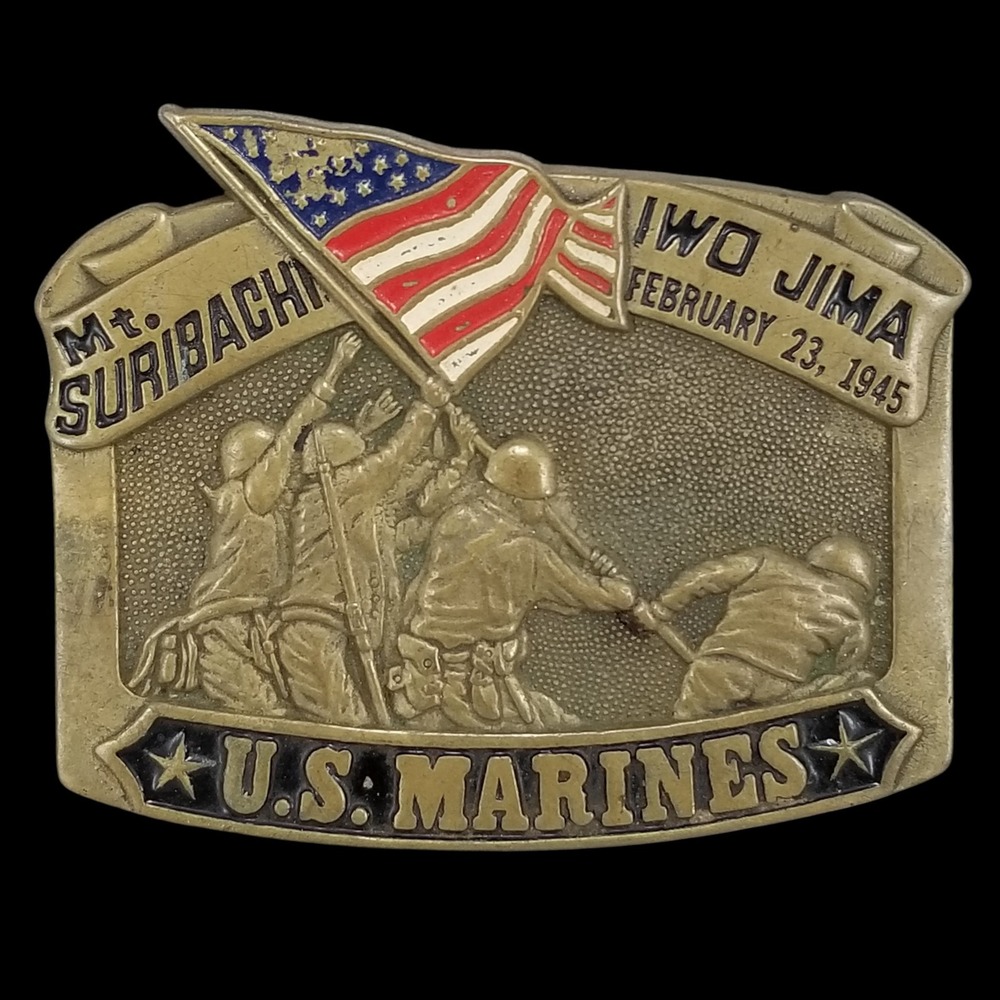 1982 Baron Buckles US Marines Iwo Jima Mt. Suribachi Solid Brass Belt Buckle